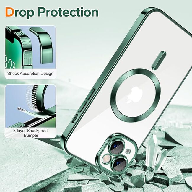 Husa pentru iPhone 14 cu MagSafe si protectie pentru lentile anti-shock 1.5 mm - deep green
