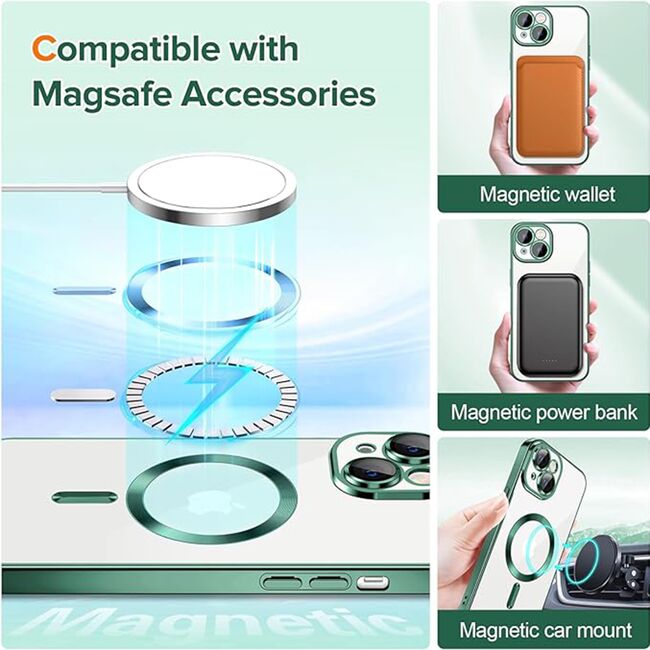Husa pentru iPhone 14 cu MagSafe si protectie pentru lentile anti-shock 1.5 mm - deep green