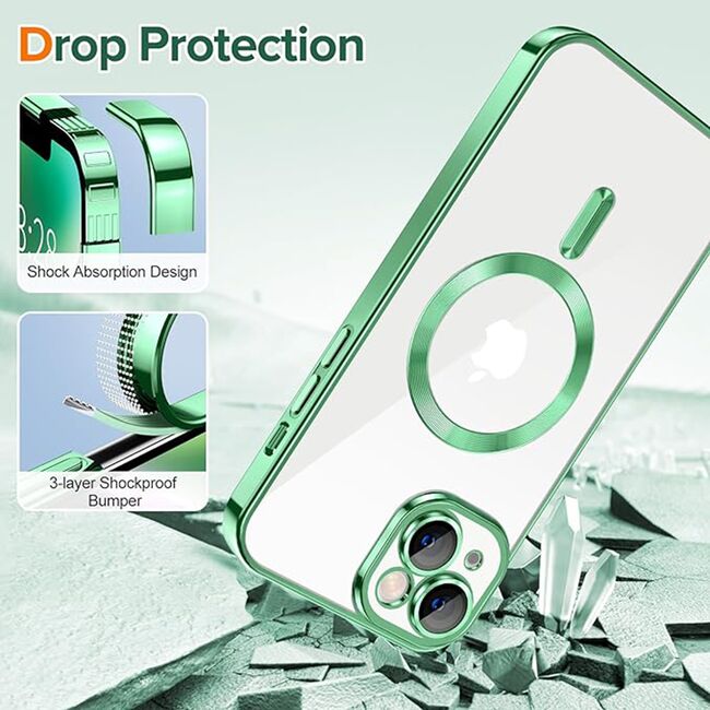 Husa pentru iPhone 14 cu MagSafe si protectie pentru lentile anti-shock 1.5 mm - light green