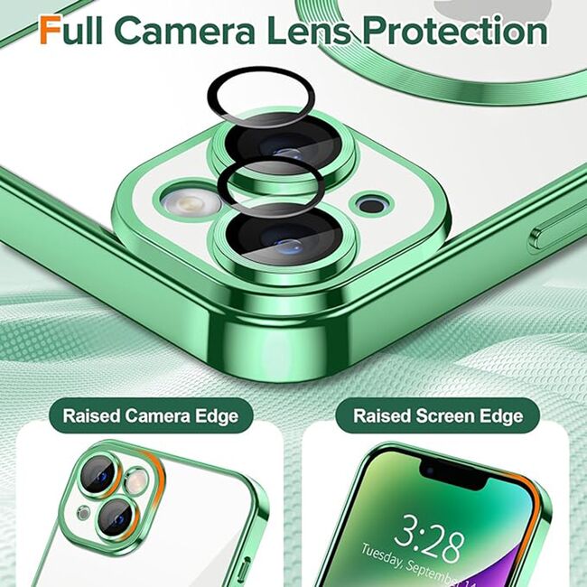 Husa pentru iPhone 14 cu MagSafe si protectie pentru lentile anti-shock 1.5 mm - light green