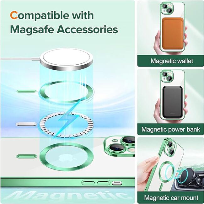 Husa pentru iPhone 14 cu MagSafe si protectie pentru lentile anti-shock 1.5 mm - light green