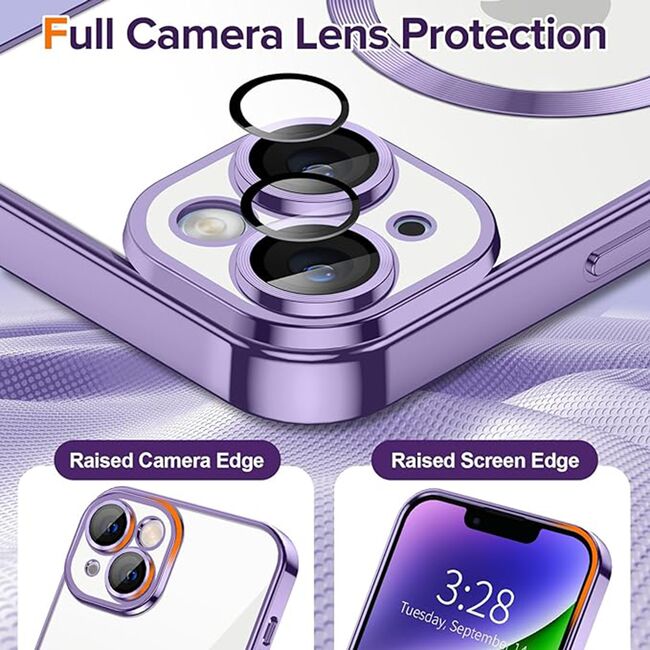 Husa pentru iPhone 14 cu MagSafe si protectie pentru lentile anti-shock 1.5 mm - light purple