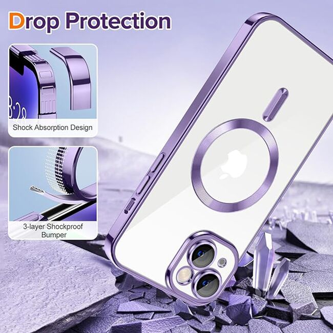 Husa pentru iPhone 14 cu MagSafe si protectie pentru lentile anti-shock 1.5 mm - light purple