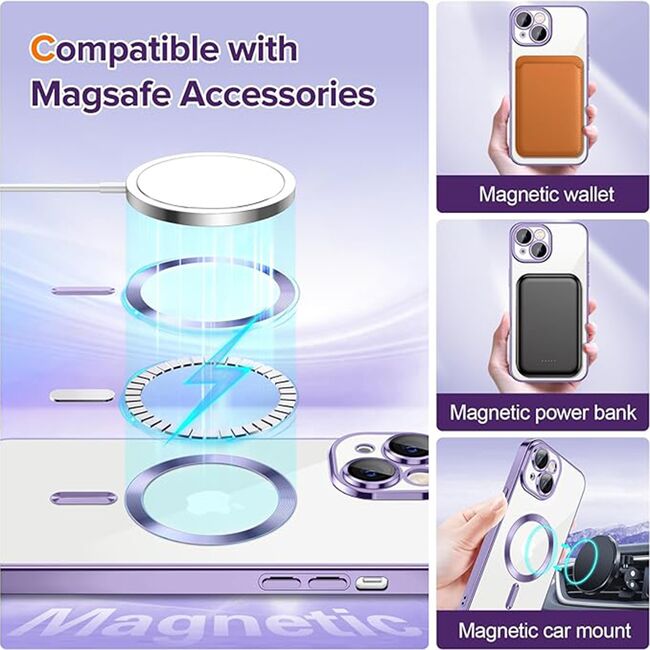 Husa pentru iPhone 14 cu MagSafe si protectie pentru lentile anti-shock 1.5 mm - light purple
