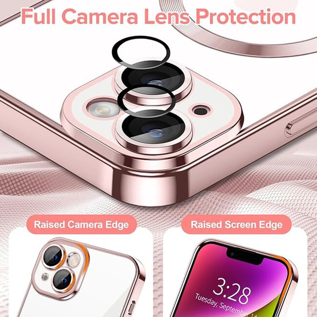 Husa pentru iPhone 14 cu MagSafe si protectie pentru lentile anti-shock 1.5 mm - pink