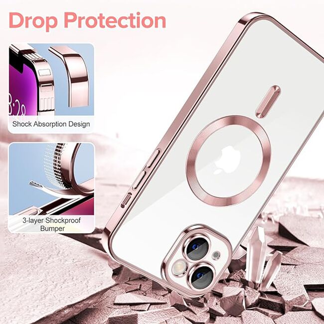 Husa pentru iPhone 14 cu MagSafe si protectie pentru lentile anti-shock 1.5 mm - pink