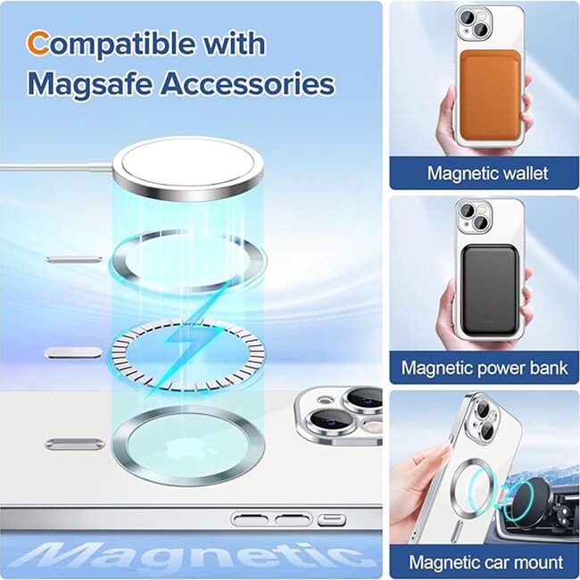 Husa pentru iPhone 14 cu MagSafe si protectie pentru lentile anti-shock 1.5 mm - silver