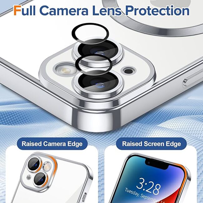 Husa pentru iPhone 14 cu MagSafe si protectie pentru lentile anti-shock 1.5 mm - silver
