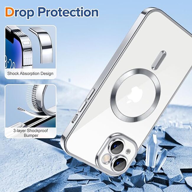 Husa pentru iPhone 14 cu MagSafe si protectie pentru lentile anti-shock 1.5 mm - silver