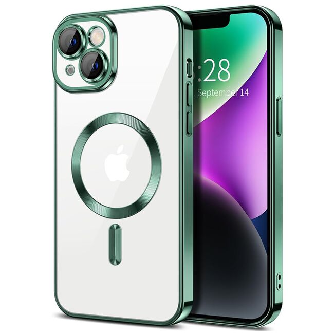 Husa pentru  iPhone 14 Plus cu MagSafe si protectie pentru lentile anti-shock 1.5 mm - verde