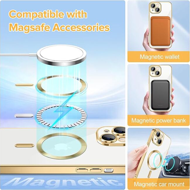 Husa pentru  iPhone 14 Plus cu MagSafe si protectie pentru lentile anti-shock 1.5 mm - auriu