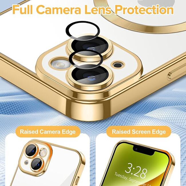 Husa pentru  iPhone 14 Plus cu MagSafe si protectie pentru lentile anti-shock 1.5 mm - auriu