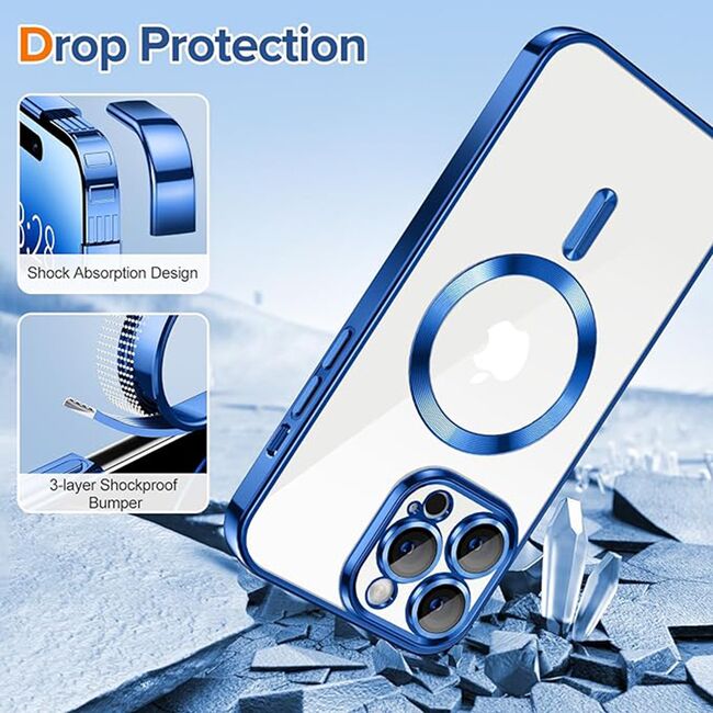 Husa pentru  iPhone 14 Pro  cu MagSafe si protectie pentru lentile anti-shock 1.5 mm - albastru