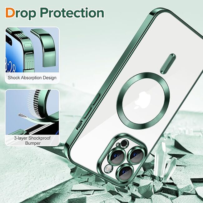 Husa pentru  iPhone 14 Pro  cu MagSafe si protectie pentru lentile anti-shock 1.5 mm - verde
