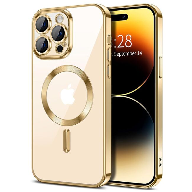 Husa pentru  iPhone 14 Pro  cu MagSafe si protectie pentru lentile anti-shock 1.5 mm - auriu