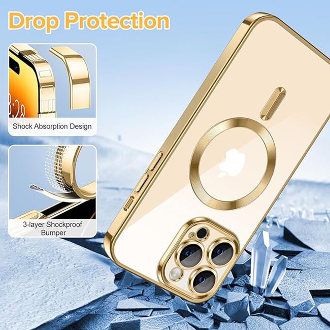 Husa pentru  iPhone 14 Pro  cu MagSafe si protectie pentru lentile anti-shock 1.5 mm - auriu
