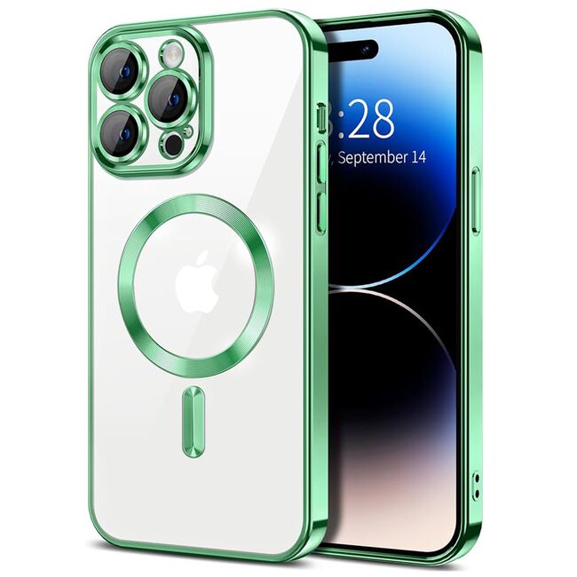 Husa pentru  iPhone 14 Pro  cu MagSafe si protectie pentru lentile anti-shock 1.5 mm - verde deschis