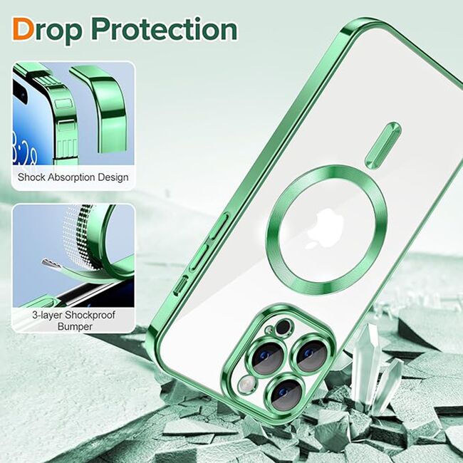 Husa pentru  iPhone 14 Pro  cu MagSafe si protectie pentru lentile anti-shock 1.5 mm - verde deschis