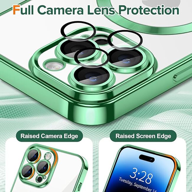 Husa pentru  iPhone 14 Pro  cu MagSafe si protectie pentru lentile anti-shock 1.5 mm - verde deschis