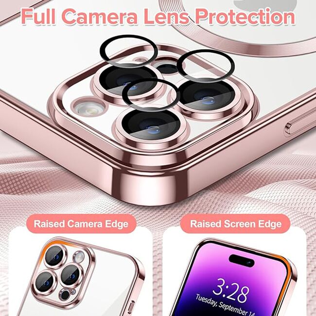 Husa pentru  iPhone 14 Pro  cu MagSafe si protectie pentru lentile anti-shock 1.5 mm - roz
