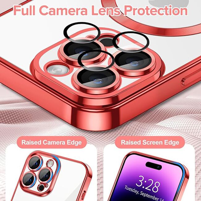 Husa pentru  iPhone 14 Pro  cu MagSafe si protectie pentru lentile anti-shock 1.5 mm - rosu