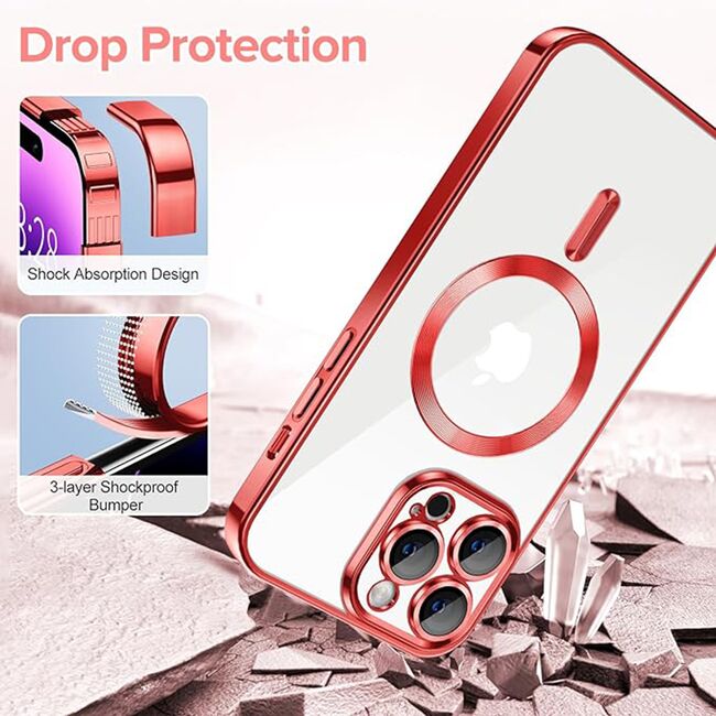 Husa pentru  iPhone 14 Pro  cu MagSafe si protectie pentru lentile anti-shock 1.5 mm - rosu