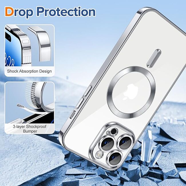 Husa pentru  iPhone 14 Pro  cu MagSafe si protectie pentru lentile anti-shock 1.5 mm - argintiu