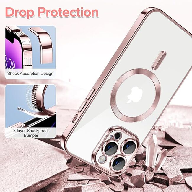 Husa pentru  iPhone 14 Pro Max cu MagSafe si protectie pentru lentile anti-shock 1.5 mm - roz