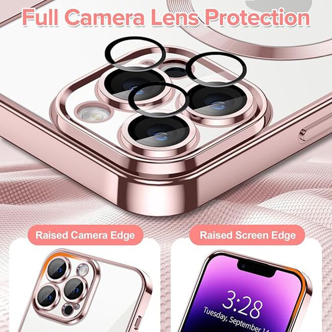 Husa pentru  iPhone 14 Pro Max cu MagSafe si protectie pentru lentile anti-shock 1.5 mm - roz
