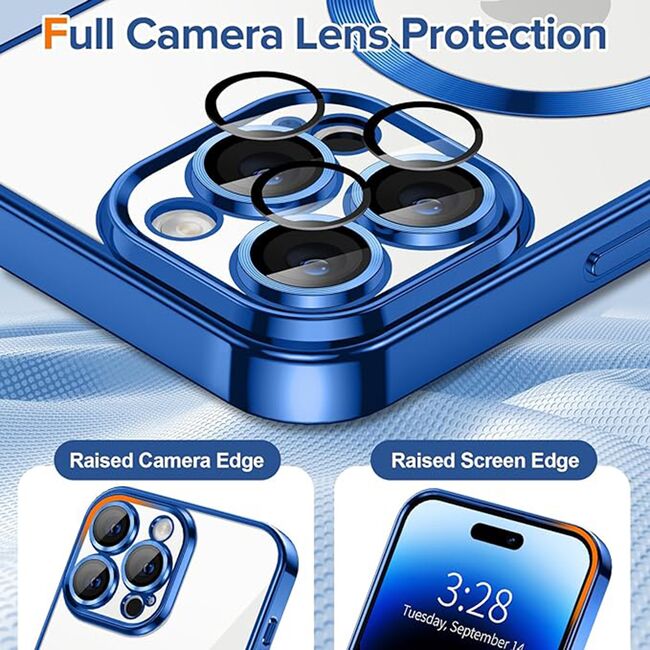 Husa pentru  iPhone 14 Pro Max cu MagSafe si protectie pentru lentile anti-shock 1.5 mm - albastru