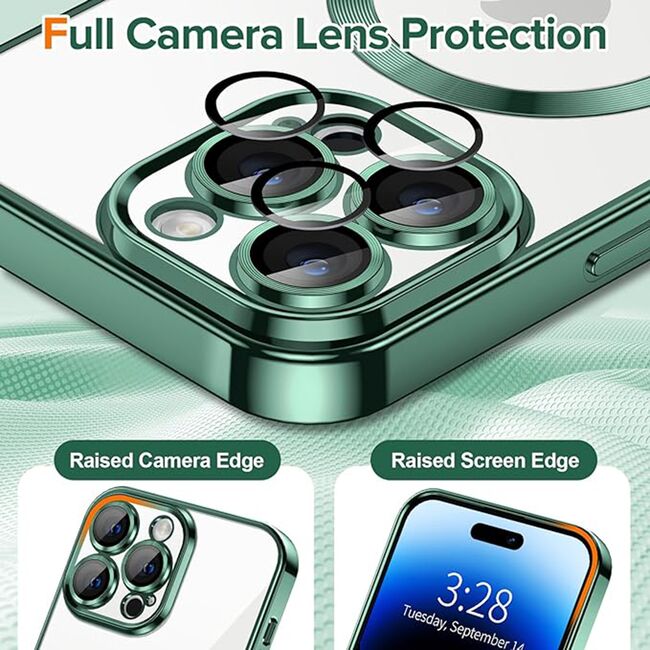 Husa pentru  iPhone 14 Pro Max cu MagSafe si protectie pentru lentile anti-shock 1.5 mm - verde