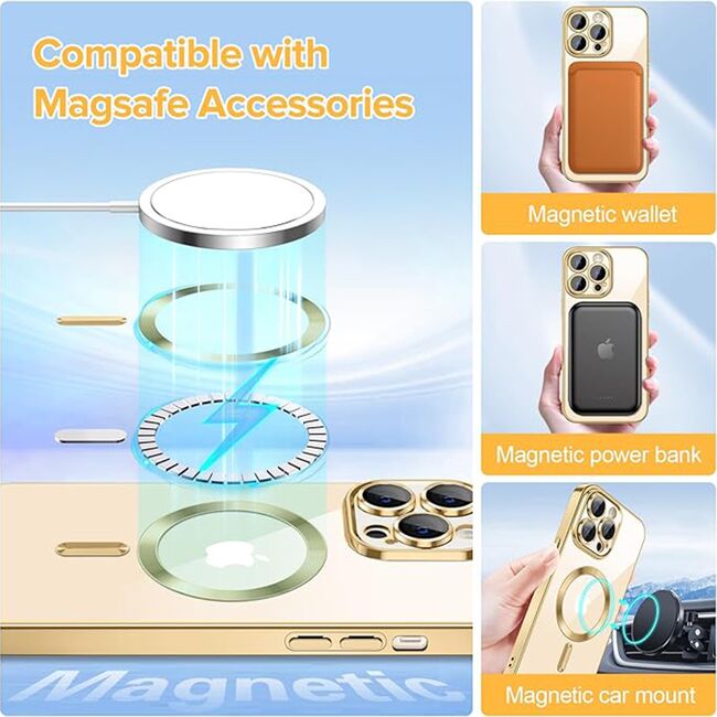 Husa pentru  iPhone 14 Pro Max cu MagSafe si protectie pentru lentile anti-shock 1.5 mm - auriu