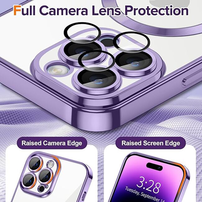 Husa pentru  iPhone 14 Pro Max cu MagSafe si protectie pentru lentile anti-shock 1.5 mm - mov