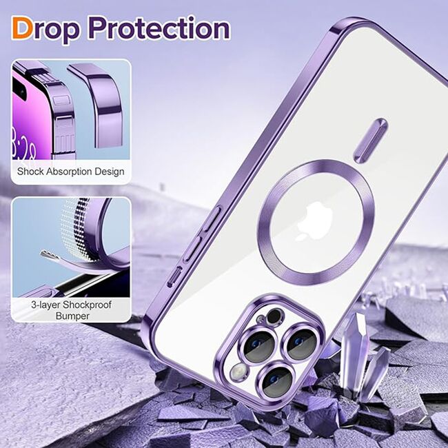 Husa pentru  iPhone 14 Pro Max cu MagSafe si protectie pentru lentile anti-shock 1.5 mm - mov
