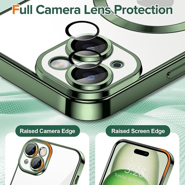 Husa pentru iPhone 15 cu MagSafe si protectie pentru lentile anti-shock 1.5 mm - deep green