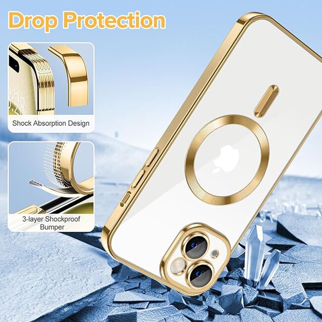 Husa pentru iPhone 15 cu MagSafe si protectie pentru lentile anti-shock 1.5 mm - gold