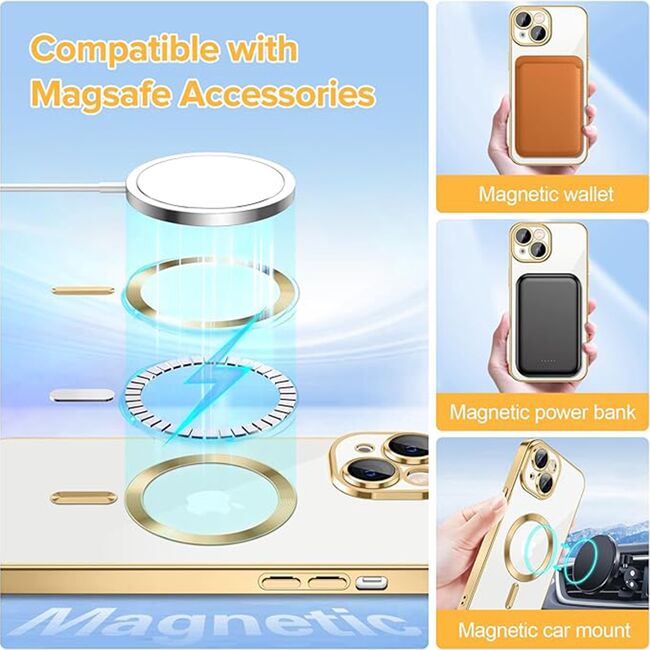 Husa pentru iPhone 15 cu MagSafe si protectie pentru lentile anti-shock 1.5 mm - gold