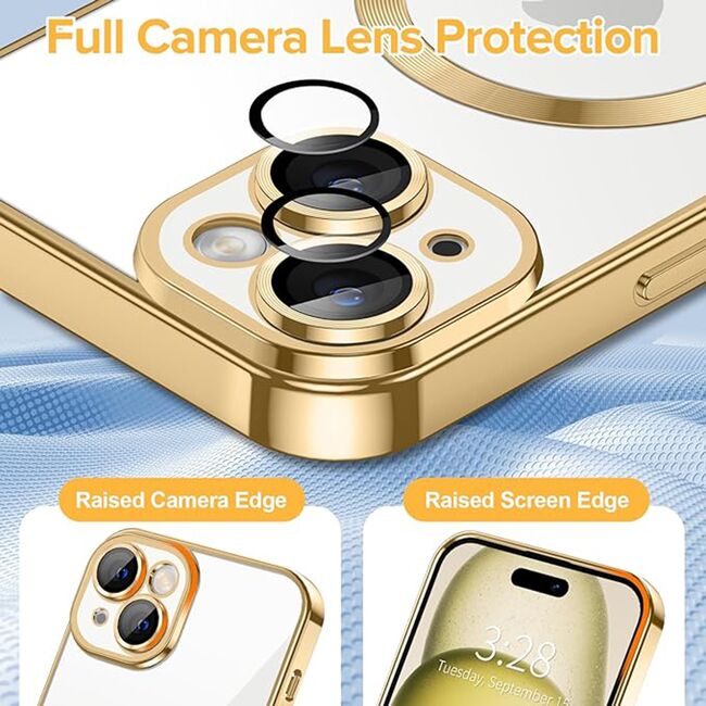 Husa pentru iPhone 15 cu MagSafe si protectie pentru lentile anti-shock 1.5 mm - gold