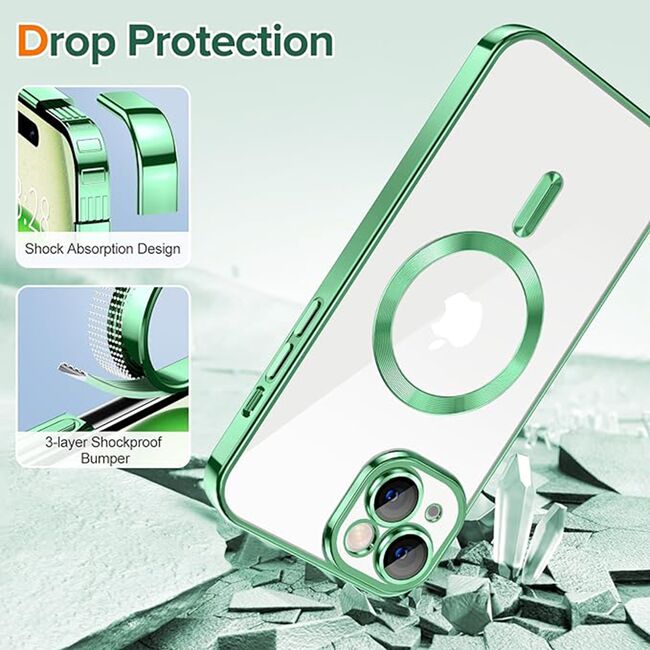 Husa pentru iPhone 15 cu MagSafe si protectie pentru lentile anti-shock 1.5 mm - light green