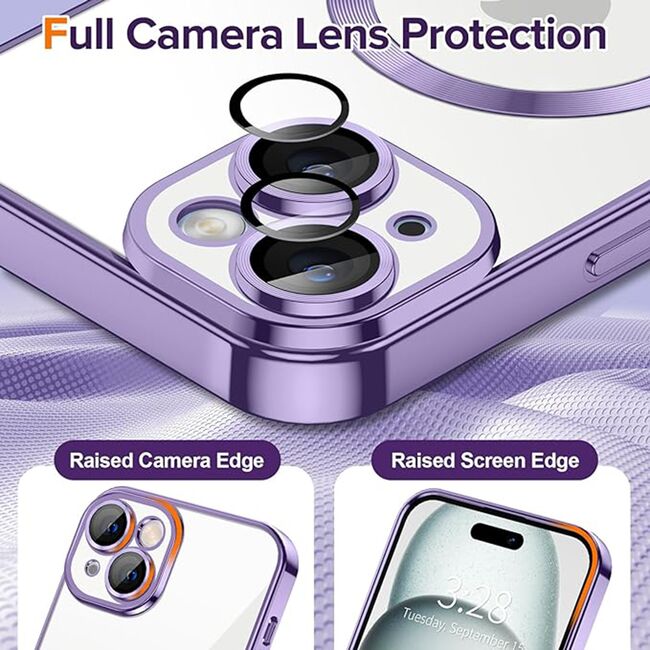 Husa pentru iPhone 15 cu MagSafe si protectie pentru lentile anti-shock 1.5 mm - light purple