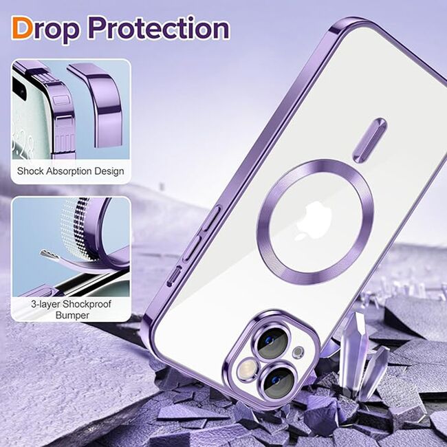 Husa pentru iPhone 15 cu MagSafe si protectie pentru lentile anti-shock 1.5 mm - light purple