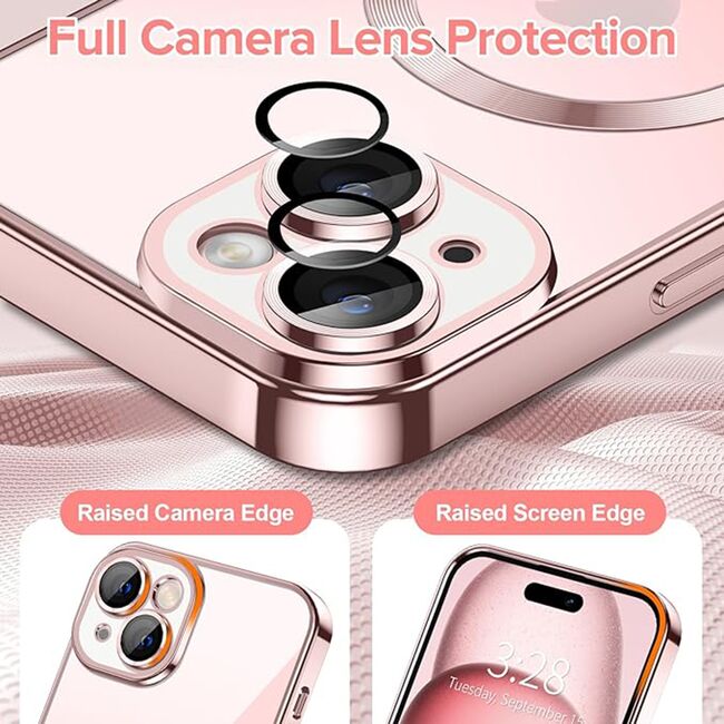 Husa pentru iPhone 15 cu MagSafe si protectie pentru lentile anti-shock 1.5 mm - pink