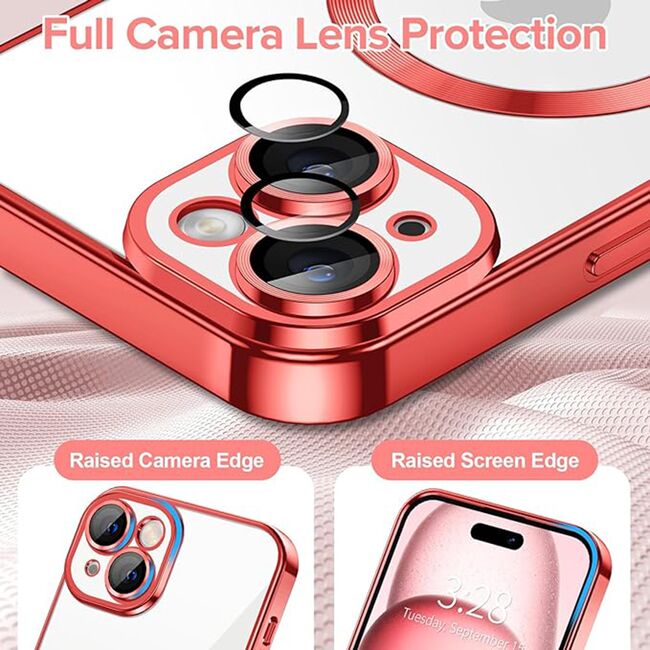 Husa pentru iPhone 15 cu MagSafe si protectie pentru lentile anti-shock 1.5 mm - rosu