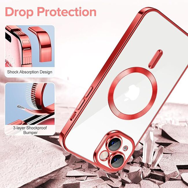 Husa pentru iPhone 15 cu MagSafe si protectie pentru lentile anti-shock 1.5 mm - rosu