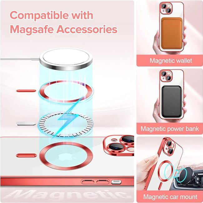 Husa pentru iPhone 15 cu MagSafe si protectie pentru lentile anti-shock 1.5 mm - rosu
