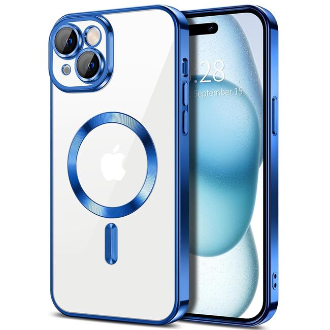 Husa pentru  iPhone 15 Plus cu MagSafe si protectie pentru lentile anti-shock 1.5 mm - albastru