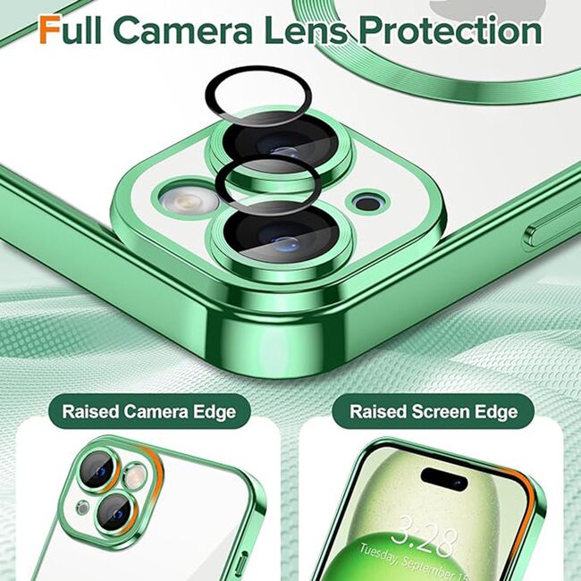 Husa pentru  iPhone 15 Plus cu MagSafe si protectie pentru lentile anti-shock 1.5 mm - verde