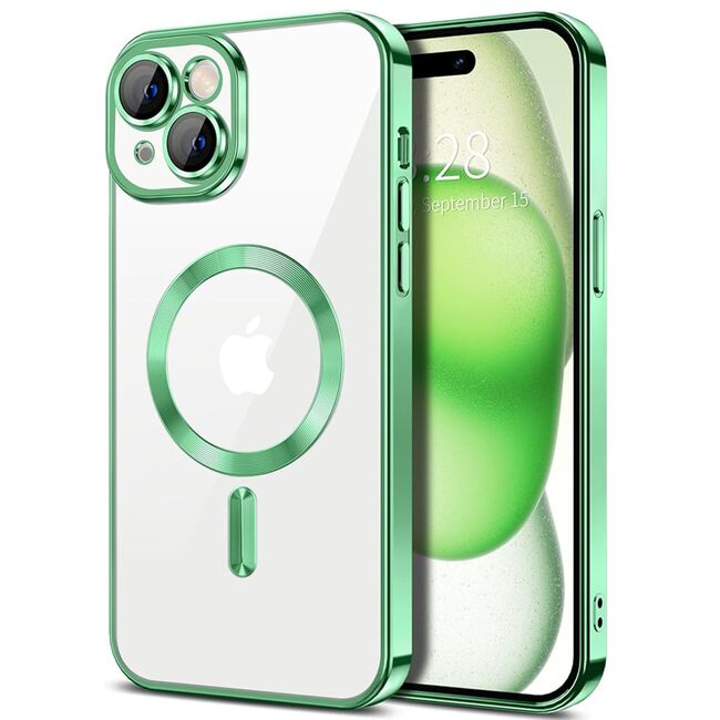 Husa pentru  iPhone 15 Plus cu MagSafe si protectie pentru lentile anti-shock 1.5 mm - verde deschis