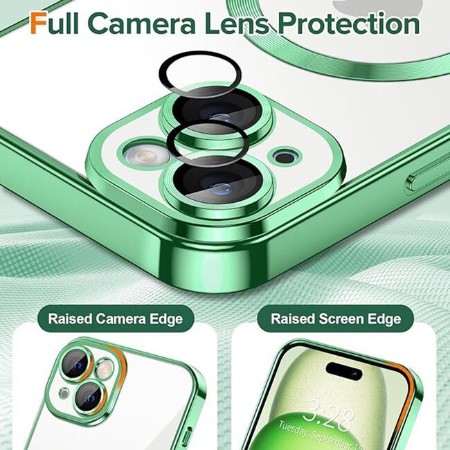 Husa pentru  iPhone 15 Plus cu MagSafe si protectie pentru lentile anti-shock 1.5 mm - verde deschis