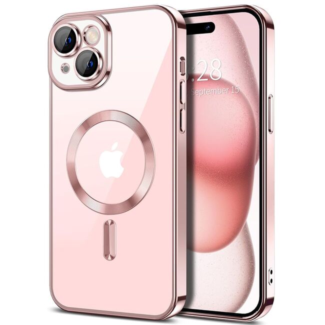 Husa pentru  iPhone 15 Plus cu MagSafe si protectie pentru lentile anti-shock 1.5 mm - roz